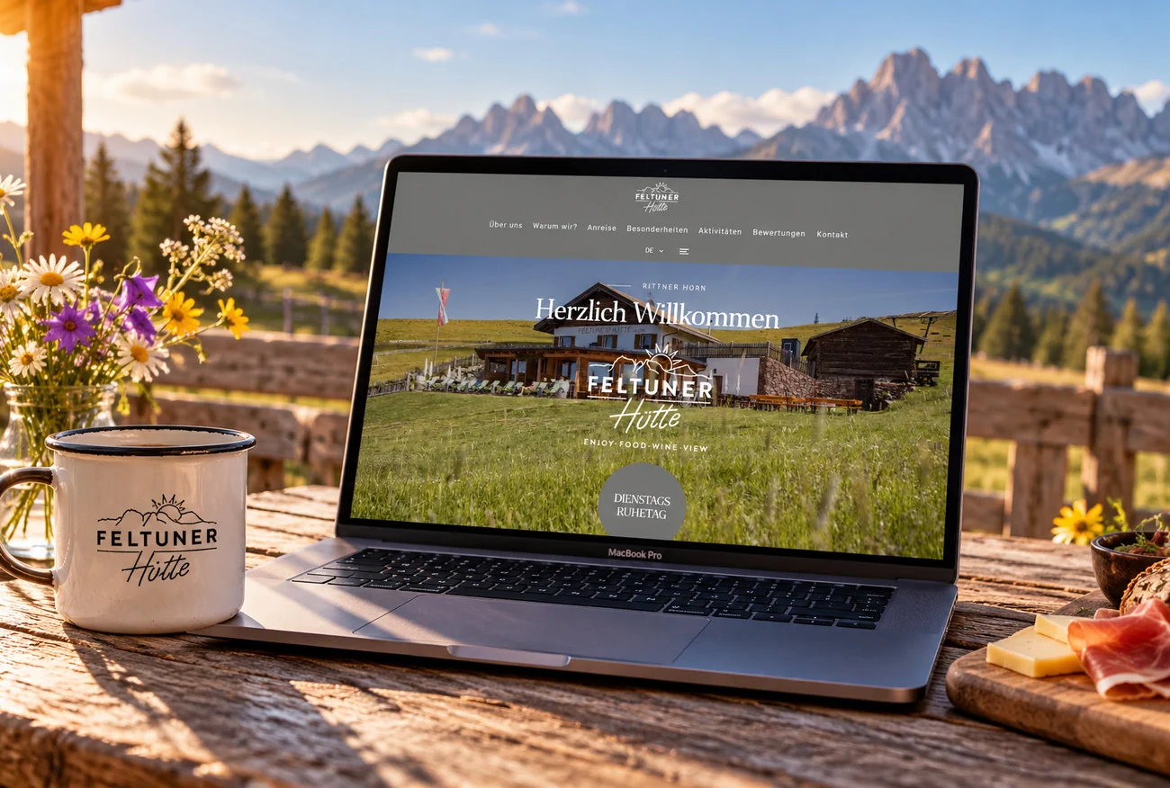 Website von Feltuner Hütte im Geräte-Mockup