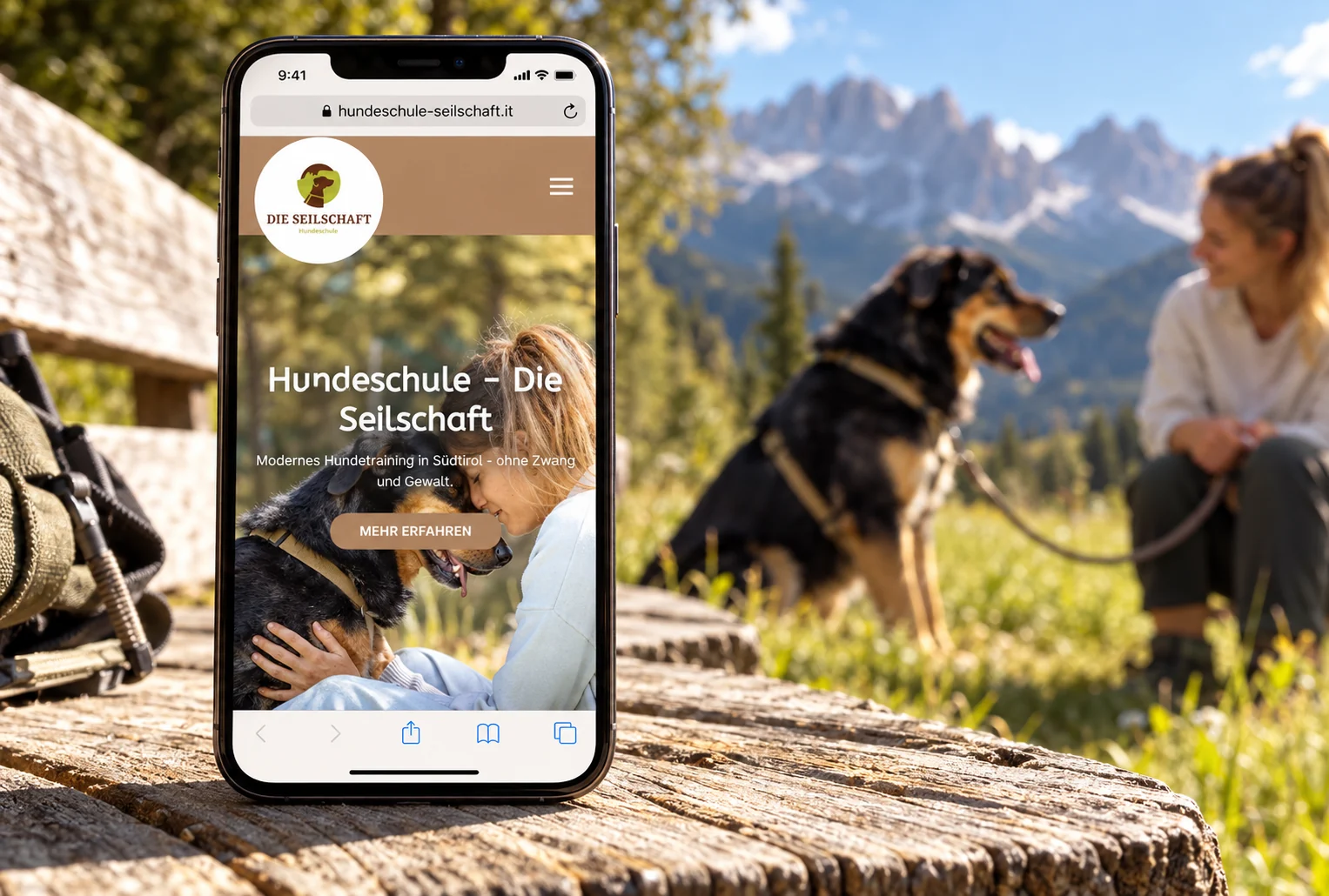 Website von Hundeschule die Seilschaft im Geräte-Mockup